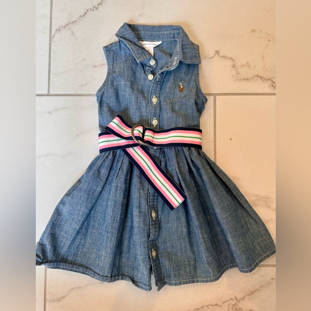 Polo by Ralph Lauren Baby Girl Denim Button Down Dress with Striped Belt